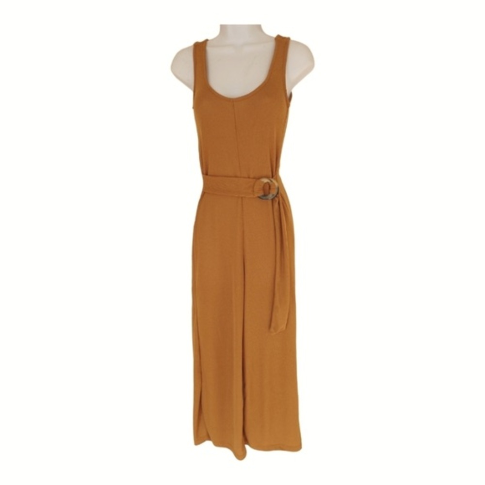 Vintage tan orange wide leg belted stretchy business casual boho jumpsuit small